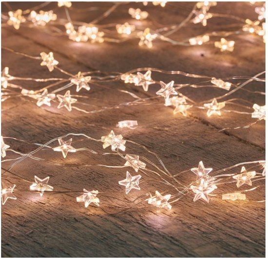 Anna's Collection Zilveren kerst verlichting sterren met timer warm wit 1 meter - Sfeerverlichting - kerstversiering voor binnen gebruik
