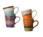 HKliving - 70's Espresso Mokken 4-delig Retro - Aardewerk - Handbeschilderd - Set van 4