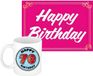 Bellatio Decorations Verjaardag cadeau koffiemok thema 70 jaar - voor een vrouw - gefeliciteerd - met knalroze Happy Birthday wenskaart - A5 formaat