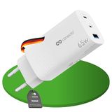 conecto USB C-oplader, 3-poorts meervoudige adapter, voeding 65 watt snellader, compatibel met Apple iPhone 15, Samsung, tablet, laptop UVM, GaN QC PD Charger, wit