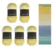 Wollbiene Summer Touch Batik 5 x 100 gram wol meerkleurig met kleurverloop, 500 gram gemerceriseerde breiwol microvezel-acryl (500 geel-blauw mint)