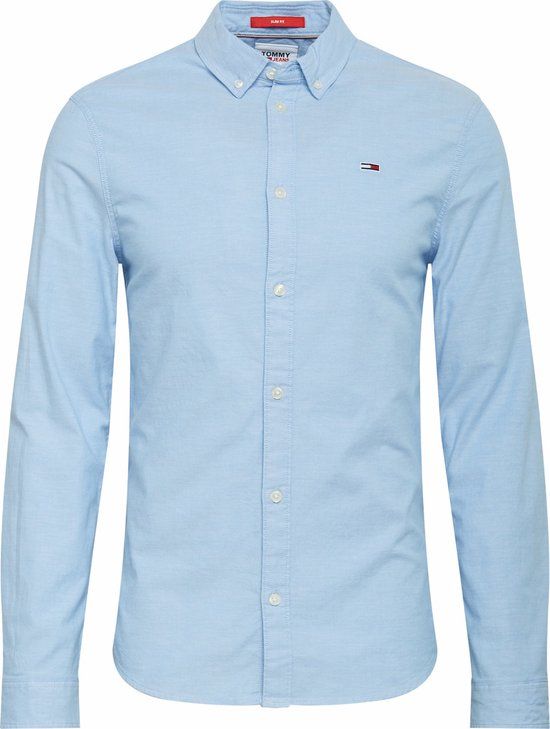 Tommy Jeans Heren Overhemd Slim Fit Oxford Stretch - Blauw - Maat XXL