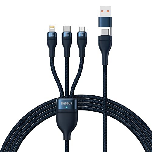 BASEUS Universal Flash Series 3-in-1 Fast Charging Data Cable (USB-A to Micro + Lightning + Type-C) 100W, 1.2m Blue (CAS