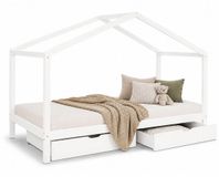Homestyle4u Kinderbed 90x200 cm - Huisbed met Matras - Wit