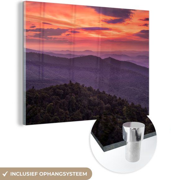 MuchoWow® Glass Painting 120x90 cm - Acrylic Glass Painting - Colored Sky in Shenandoah National Park - Photo on Glass - Paintings
