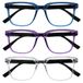 OPULIZE LEO Leesbril - 3-Pack - Groot Rechthoekig Montuur - Blauw, Paars, Transparant - Heren Dames - Veerscharnieren - RRR55-35C - +2.00