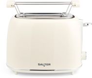Salter Retro Creme 2-Slice Broodrooster - 7 Bruiningsniveaus, Ontdooien, Opwarmen & Annuleren, Hoog-Uitwerpsysteem, Uitneembare Kruimellade, Zelfcentrerend, Opwarmschaal Voor Gebak