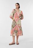 COMMA Jurk beige / olijfgroen / oranje / pink