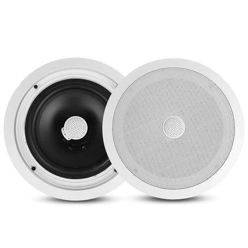 Pyle Plafond- en wandinbouwluidsprekers, 20,3 cm, 300 W, 2-weg luidspreker met draaibare titanium koepeltweeter, flush-design voor thuisbioscoop, woonkamer en keuken
