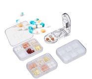 Relaxdays pillendoos, set van 3, 6 vakken, pillensnijder, wit