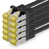 1aTTack.de Cat.7 netwerkkabel 0,5 m zwart 10 stuks Cat7 Ethernetkabel netwerk LAN-kabel onbewerkte kabel 10 Gb/s SFTP PIMF LSZH set patchkabel met RJ45-connector Cat.6a