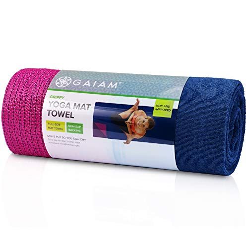 Gaiam Grippy Yoga Mat Handdoek - Sneldrogend - Microvezel - Blauw/Fuchsia