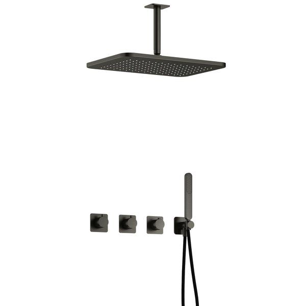 hotbath Gal Complete thermostatische douche InBouwSet Gal met 2 stopkranen met Plafondbuis en GL106 Geborsteld Gunmetal PVD IBSGL70BGP25