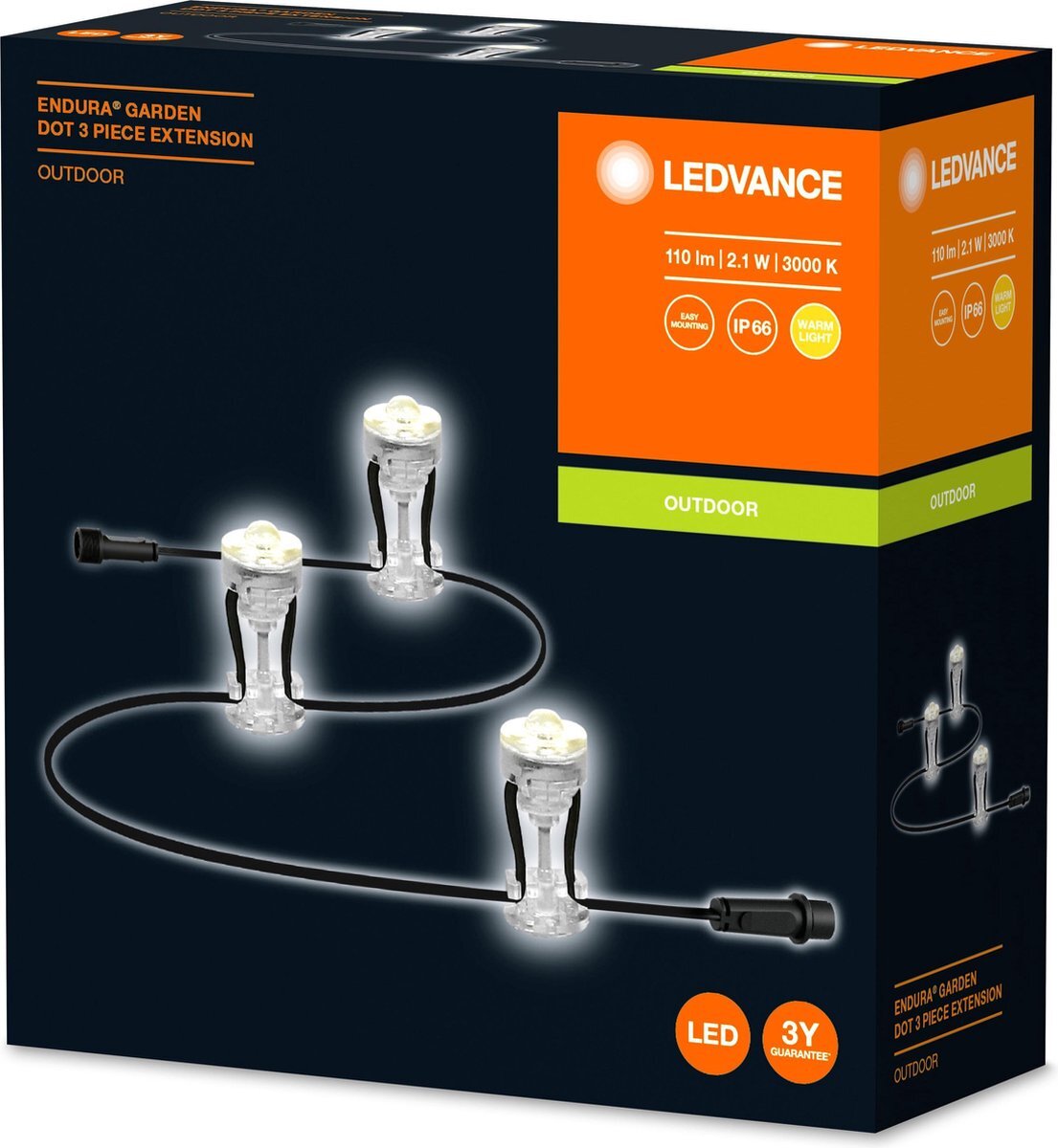 Ledvance Tuinverlichtingsarmatuur LED: voor grond, ENDURA GARDEN DOT / 2,10 W, 220…240 V, stralingshoek: 33, Warm wit, 3000 K, body materiaal: polycarbonate (pc), IP65