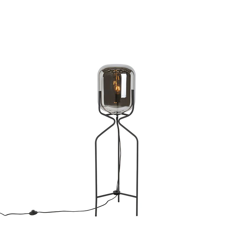QAZQA Bliss - Design Vloerlamp - Zwart - Smoke Glas - E27