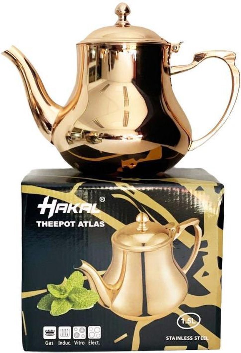 Hakal Line Marokkaanse theepot roestvrij staal - rose goud 1.8 liter