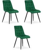 Oskar Eetkamerstoelen SPLIT - Set van 3 - Groen fluweel - Zwarte metalen poten