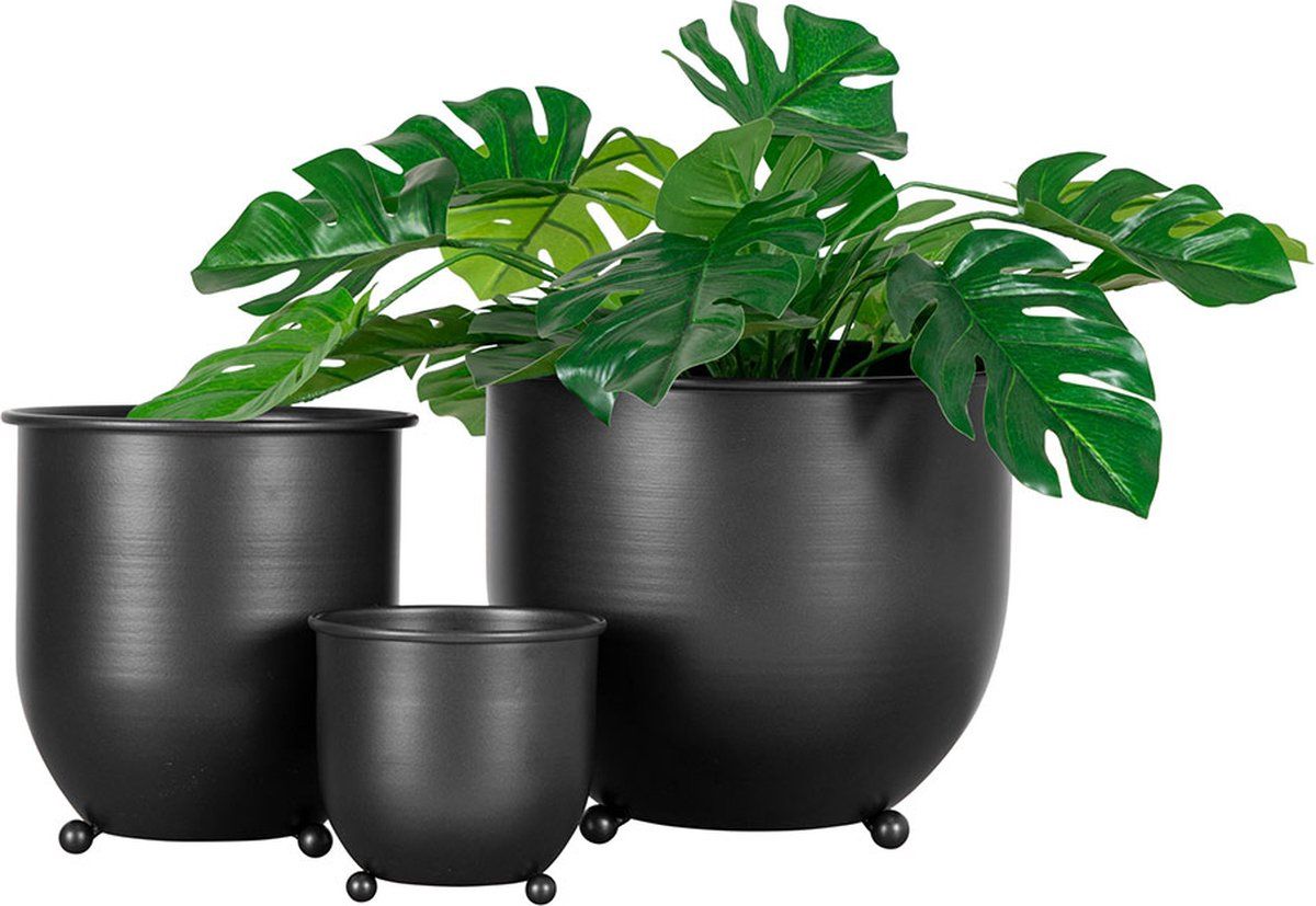 HOUSE COLLECTION Bloempot Set Ingrid Zwart - Zwart - Staal