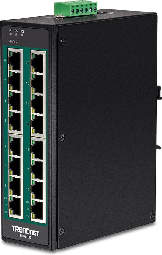 Trendnet TI-PG160 - 16-Poorts Industriële Gigabit PoE+ DIN-Rail Switch