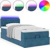 vidaXL Ottoman Bed with Mattress and LEDs 90x190cm Velvet Dark Blue