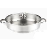 VIER Kookpan van roestvrij staal 18/10 - 30 cm Ø x 6,5 cm, inhoud 4,6 liter, met glazen deksel, holle en stevige handgrepen