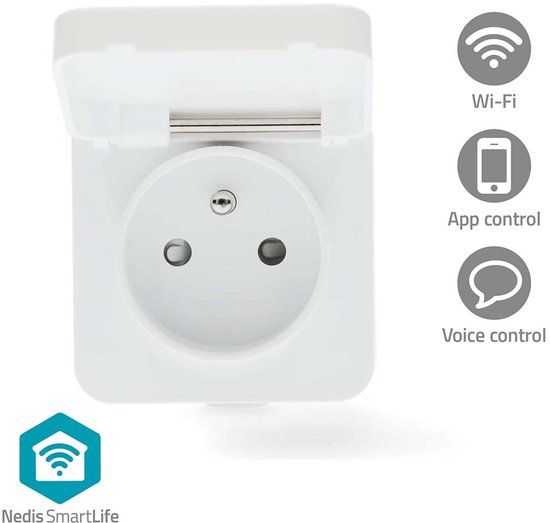 Nedis SmartLife Slimme Stekker – Wi-Fi – IP44 – Energiemeter – Tijdschakelaar – 3680W – Wit – 1 Stuk