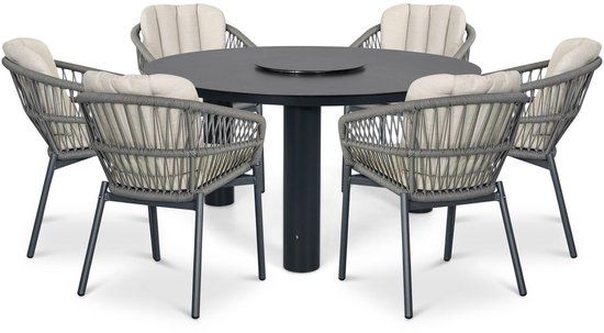 De Laan Projects Tuinset Ronde tuintafels 6 personen 150 cm Rope Grijs