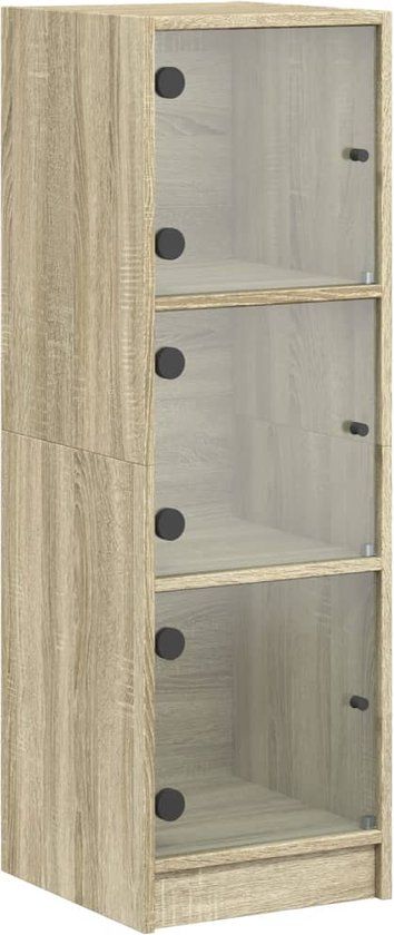 VidaXL Hoge kast met glazen deuren 35x37x109 cm Sonoma eikenkleurig