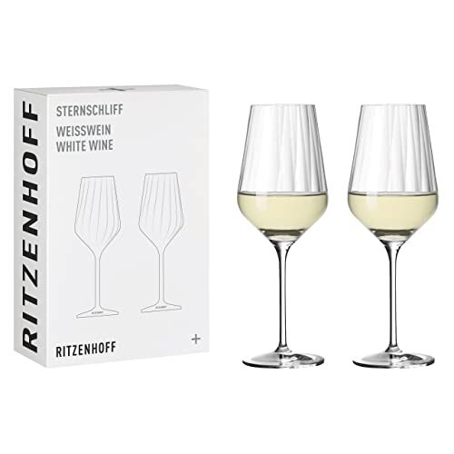 Ritzenhoff STERNSCHLIFF witte wijnglazen set #2, van kristalglas, 380 ml, vaatwasmachinebestendig, in geschenkverpakking, helder, 3671002