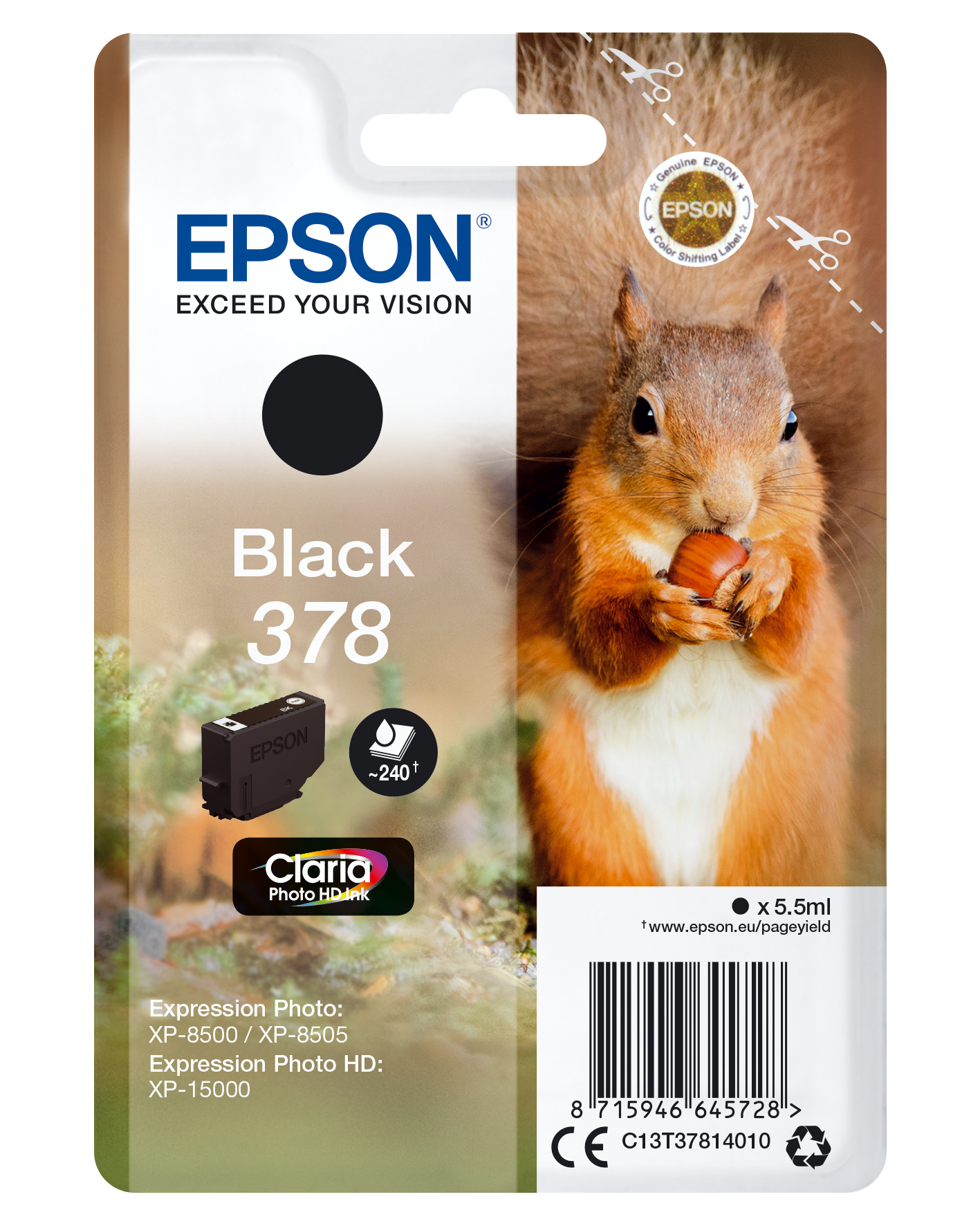 Epson Squirrel Singlepack Black 378 Claria Photo HD Ink single pack / zwart