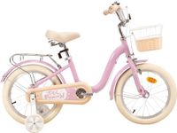 Happiq Vélo enfant – 41 cm – Rose – Pour enfants de 3-10 ans – Avec roulettes, panier de vélo et porte-bagages
