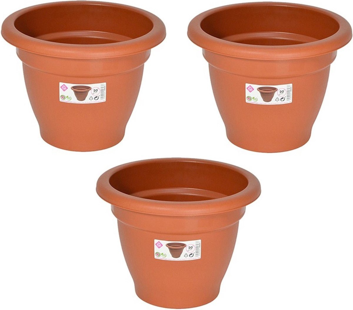 Hega hogar Set van 5x stuks terra cotta kleur ronde plantenpot/bloempot kunststof diameter 20 cm - Plantenbakken/bloembakken voor buiten