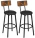 Ensemble de 2 tabourets de bar, avec dossier, revêtus en similicuir, avec repose-pieds, style vintage, couleur marron/noir