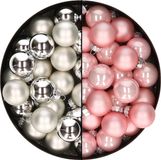 Othmar Decorations Bv Mini kerstballen - 48x st - zilver en lichtroze - 2,5 cm - glas
