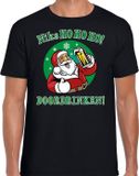 Bellatio Decorations Fout Kerst t-shirt - Bier drinkende Santa ho ho ho - zwart - voor heren - kersttruien - kerstkleding / kerst outfit S