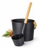 Seau de sauna élégant et ensemble de louche – 7L – Aluminium et Bambou – Accessoires de sauna de luxe – Ensemble de versage avec louche – Noir