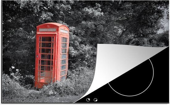 KitchenYeah® Inductie beschermer 77x51 cm - Rood Zwart Wit Telefooncel - Inductiebeschermer