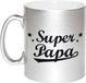 Bellatio Decorations Super papa tekst cadeau mok / beker - zilverkleurig - Vaderdag - 330 ml