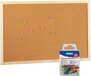 Prikbord - naturel kurk - 60 x 40 cm - inclusief 40 gekleurde punaises