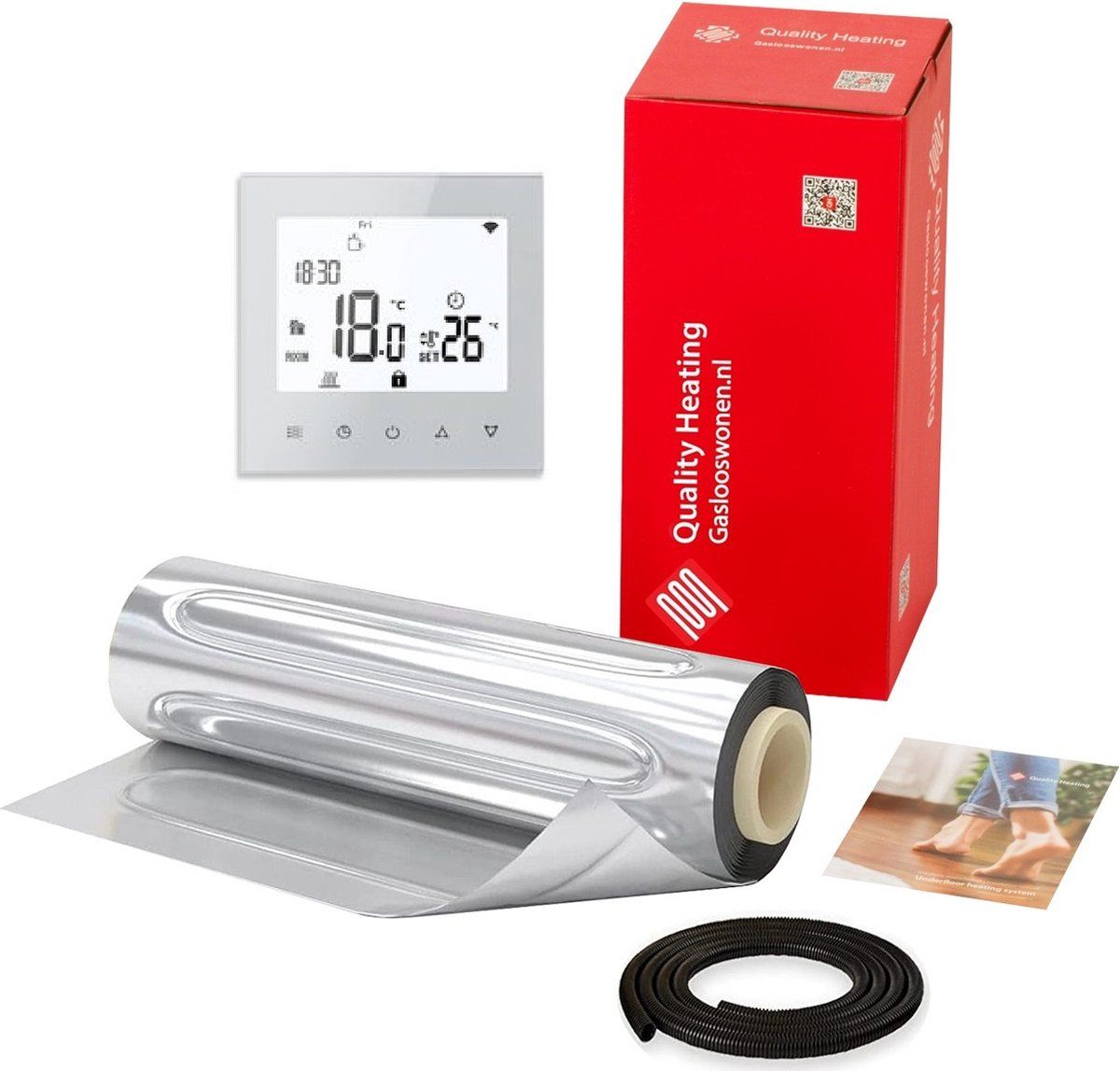 Quality Heating 11,0m2 ALU-foil elektrische vloerverwarming 1760Watt set + PRF78 Wit
