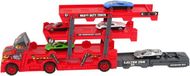 Lean toys Grote vrachtwagenaanhangwagen met 3 verdiepingen, zware vrachtwagen met uitschuifbare auto-lanceerhelling