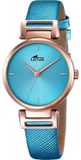 Lotus L18229/2 Dameshorloge Analoog Quartz Staal Goudkleurig PVD Blauw Textiel 32mm