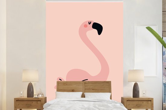 Nr1Wallpaper Behang - Fotobehang Illustratie van een roze flamingo op een roze achtergrond - Breedte 180 cm x hoogte 280 cm