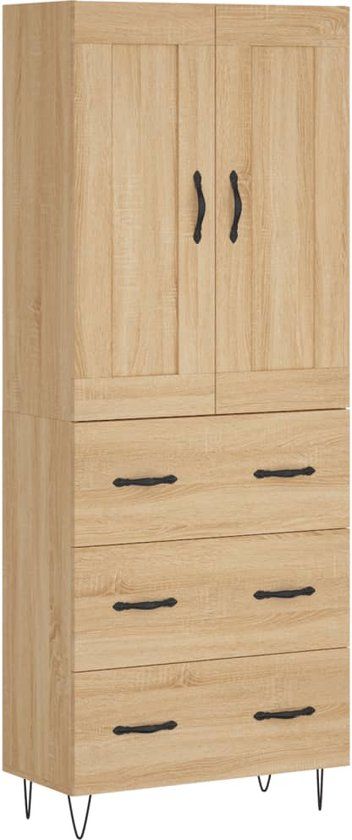 vidaXL Hoge kast bewerkt hout sonoma eikenkleurig 69,5x34x180 cm