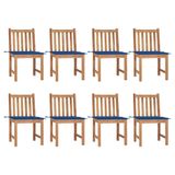 VidaXL Tuinstoelen 8 st met kussens massief teakhout Blauw