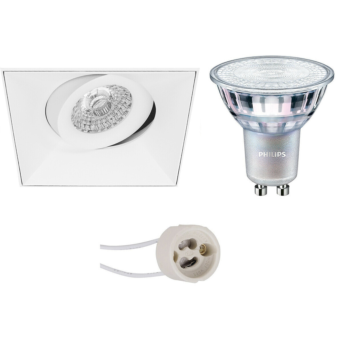 BES LED LED Spot Set - Pragmi Nivas Pro - GU10 Fitting - Inbouw Vierkant - Mat Wit - Trimless - Kantelbaar - 150mm - Philips - MASTER 927 36D VLE - 3.7W - Warm Wit 2200K-2700K - DimTone Dimbaar