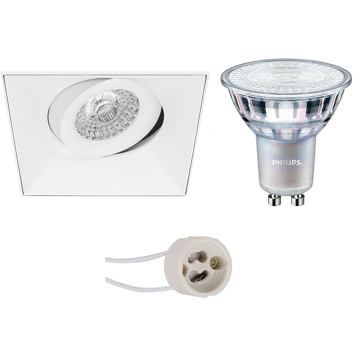BES LED LED Spot Set - Pragmi Nivas Pro - GU10 - Vierkant - Mat Wit - Trimless - Kantelbaar - 3.7W - Warm Wit Dimbaar