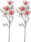 Mica Decorations Kunstbloem - 2x - Magnolia beverboom - roze - 80 cm - kunsttak