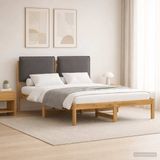 vidaXL Bedframe met gestoffeerd hoofdbord Whitewash en lichtgrijs