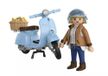 PLAYMOBIL 80 jaar Vespa: iconische stijl lichtblauw jubileum-Vespa met trendy figuur, mand & stickervel